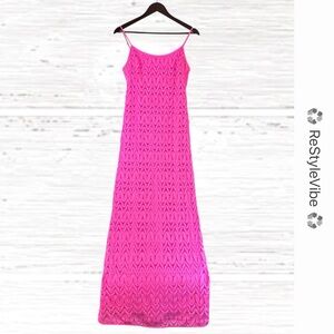 LILLY PULITZER Women’s Size S Dress Maxi Lace Pink Lined Adjustable Straps